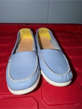 SAS Light Blue Leather Slip-On Moccasins